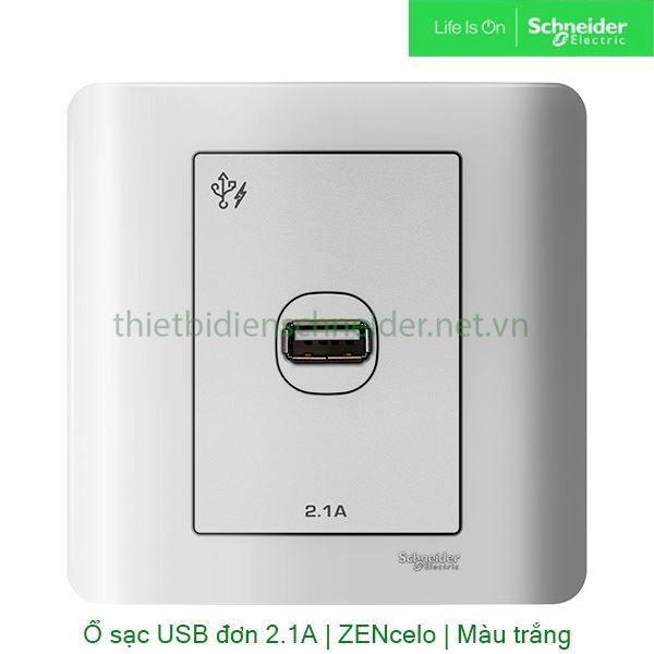 Bộ ổ sạc USB đơn 2.1A E8431USB_WE_G19 Zencelo Schneider