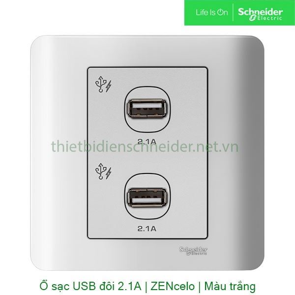 Bộ ổ sạc USB đôi 2.1A E8432USB_WE_G19 Zencelo Schneider