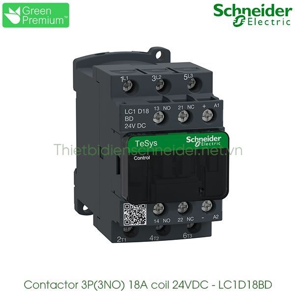 LC1D18BD Schneider - Contactor (Khởi động từ) 3P(3NO), 18A, Coil 24VDC