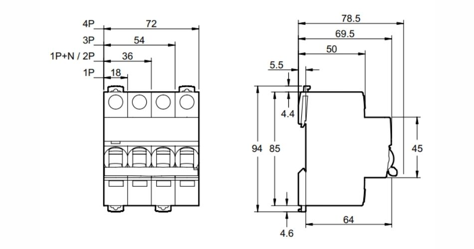 Kích thước Aptomat MCB iK60N Schneider
