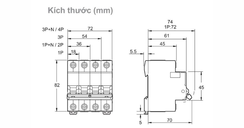 Kích thước Aptomat MCB Easy9 Schneider